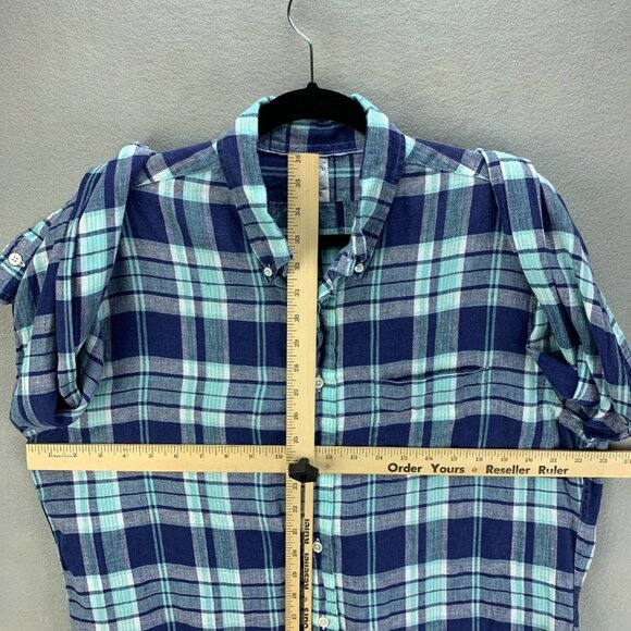 Brooks Brothers Irish Linen Shirt Mens Large Blue Plaid Regent Button‎ Down - Picture 9 of 15